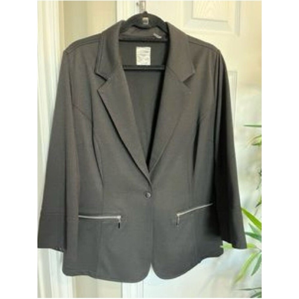 Cavalini Women’s Classic Black Blazer Jacket Zippers Button Front Size 2X